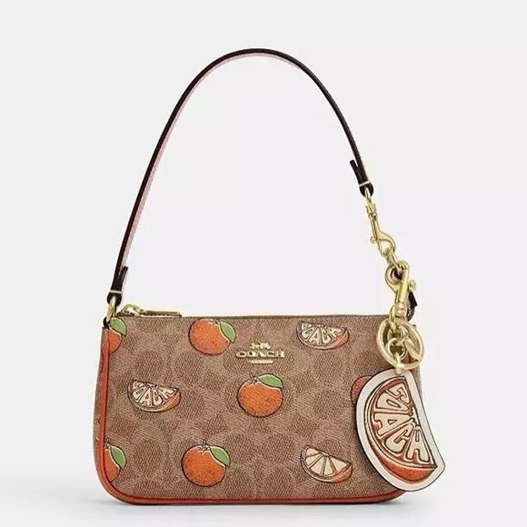 NWT Coach Orange Bag Charm Keychain Gold Chalk Orange Multi Color Leather CA054 - Picture 5 of 5